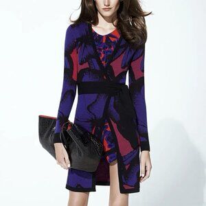 Diane von Furstenberg Leandra Long Sleeve Purple Wool Wrap Dress Women’s Small